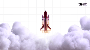 A rocket launching into a cloudy sky, symbolizing Bangladesh's aspirations and progress in AstroTech and space exploration.